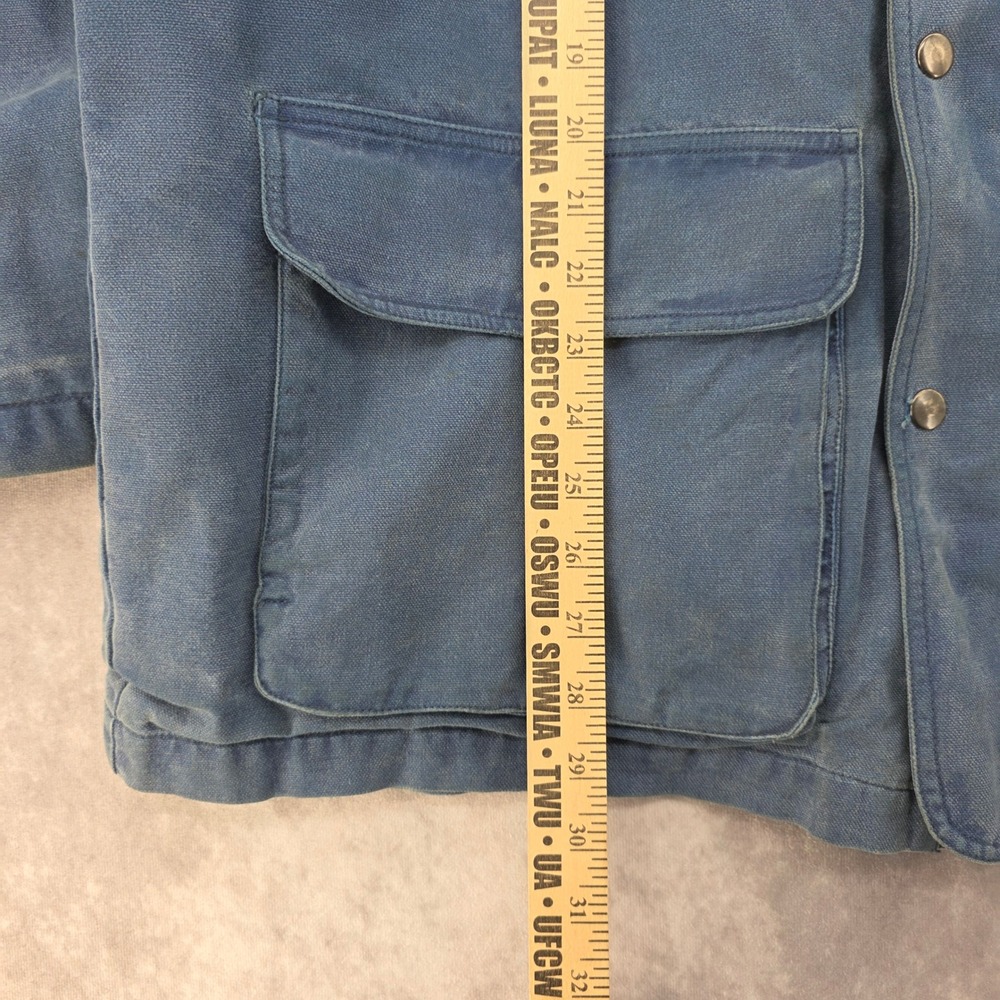 Vintage RedHead Lined Field Jacket Mens Large Blue Canvas Leather Collar Plaid - Picture 10 of 11